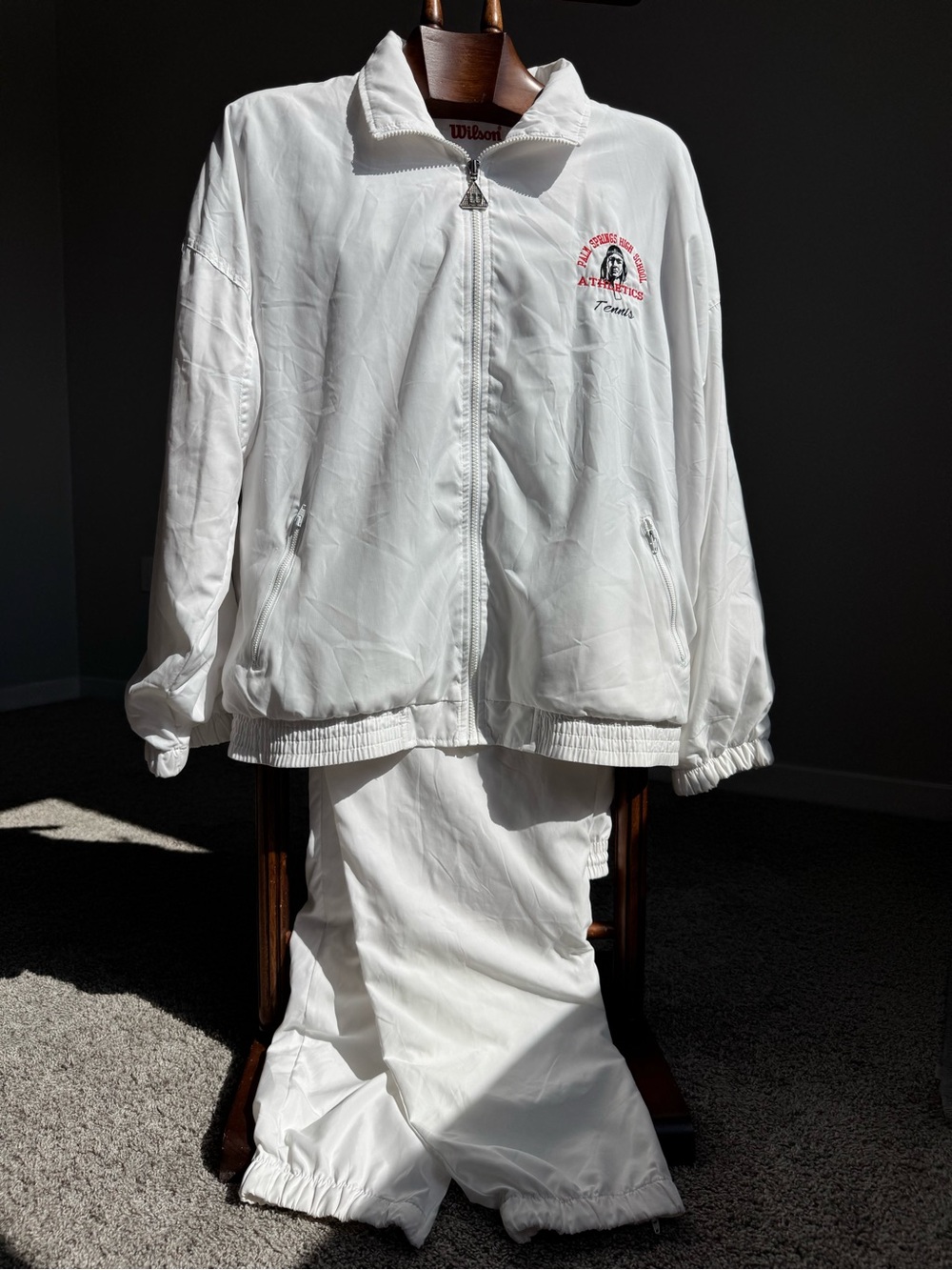 Vintage 90s Wilson Tennis Track Suit Jacket Pants White Warm Up Set L Retro